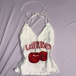 Wild Fable White Halter Top with Red Cherry Print